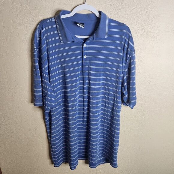 Nike Golf Polo Shirt Men's XXL Blue Striped Dri-Fit Cotton Short Sleeve Collared - Picture 1 of 8